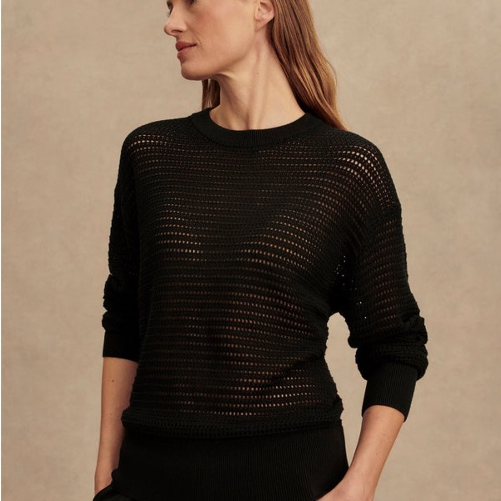 Varley Kershaw Black Open Knit Women's Sweater XL